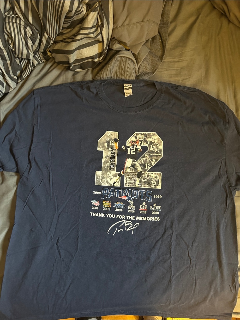 Gildan Navy #12 Patriots Tribute Graphic Tee